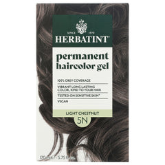 HBT001 | Herbatint permanent haircolor gel box front showing 5N Light Chestnut shade and model's hair