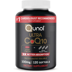 QNL002 | Qunol Ultra CoQ10 black bottle front label, 100 mg, 120 softgels, 3X better absorption