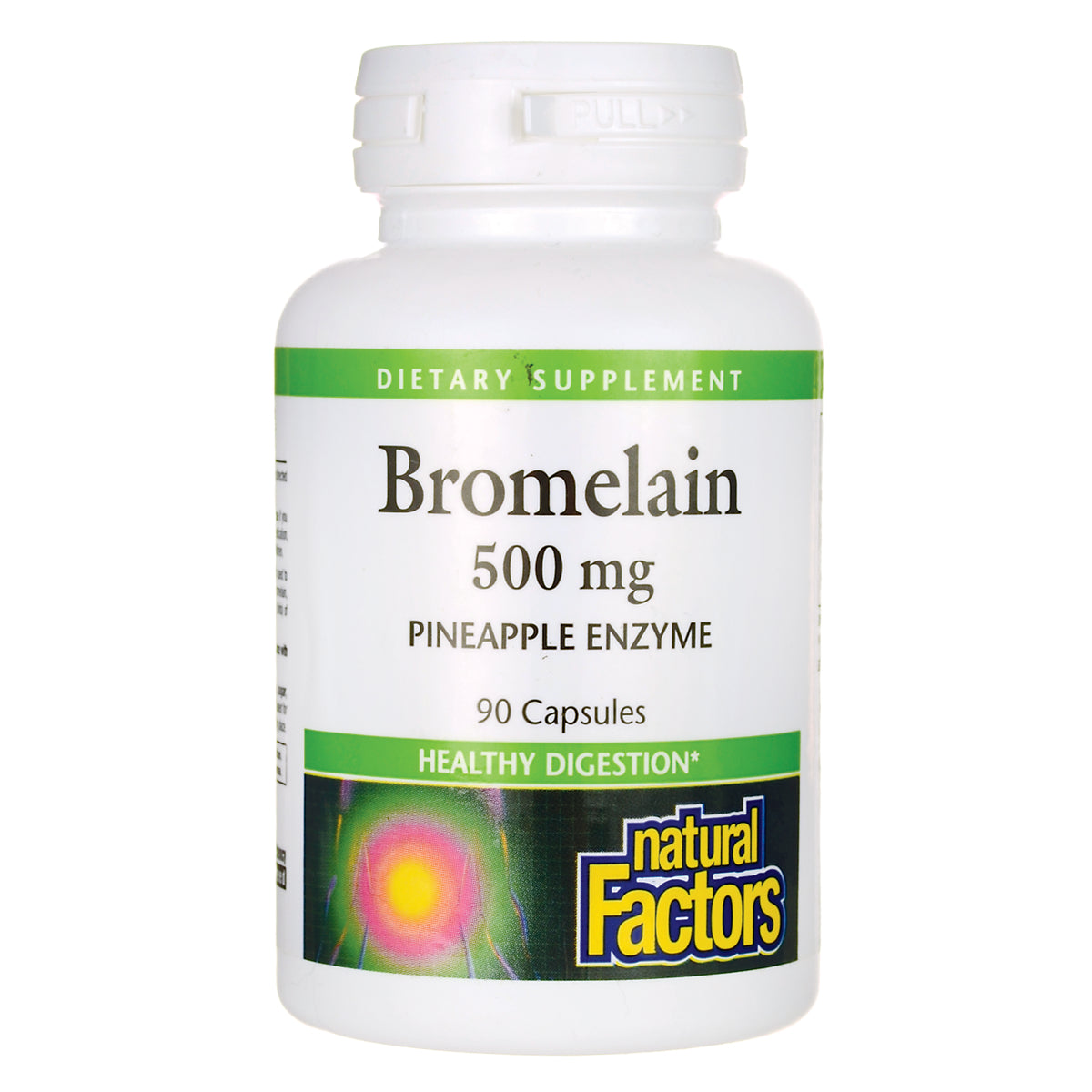 NFC012 | Bromelain 500 mg pineapple enzyme supplement bottle, 90 capsules, Natural Factors