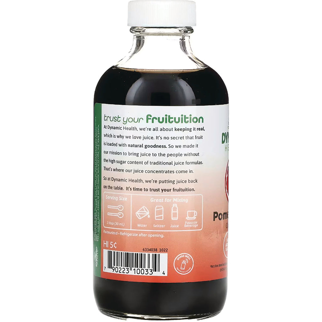 DYH019 | product infographic back label on a juice concentrate bottle showing mixing icons, serving size, barcode, and brand blurb - Thumbnail