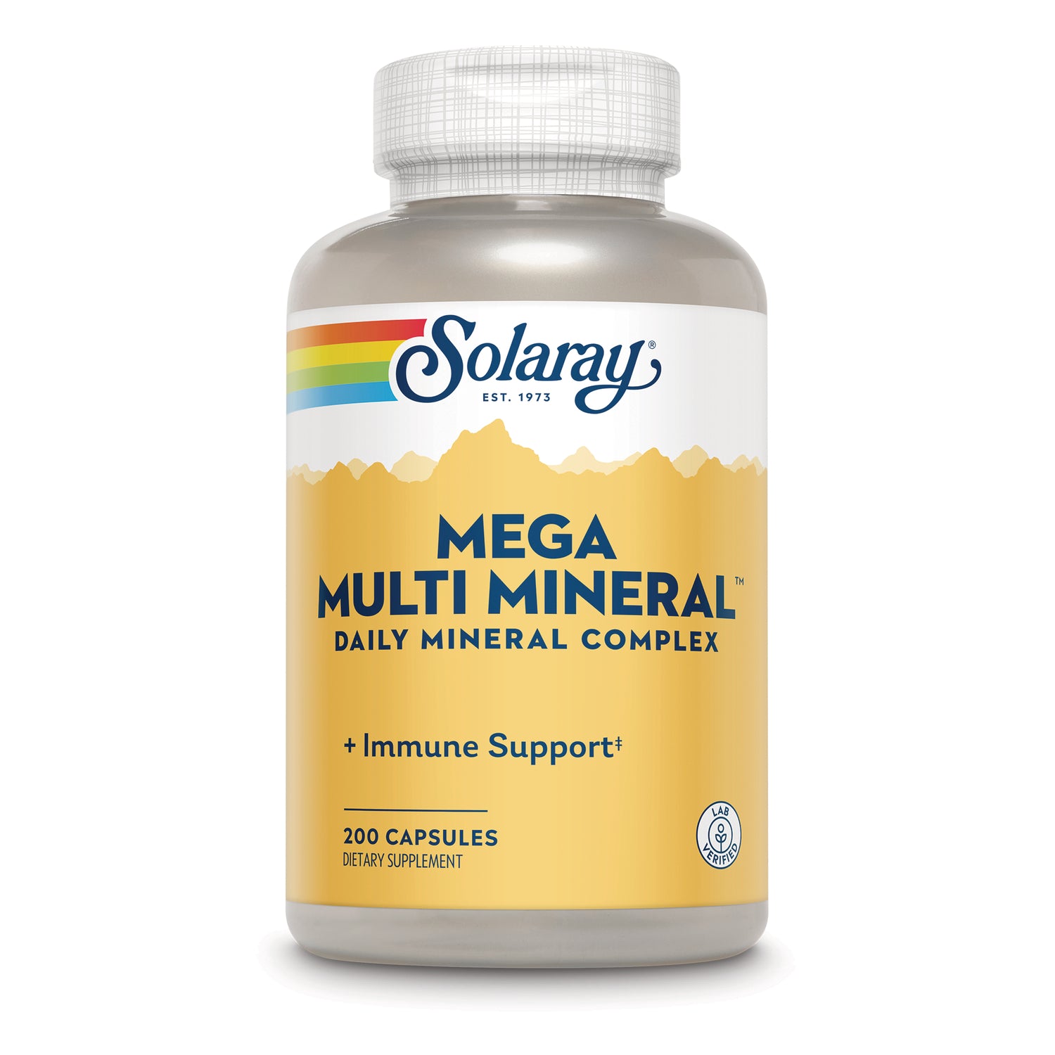 SLR549 | Solaray Mega Multi Mineral daily mineral complex, Immune Support, 200 capsules bottle front label
