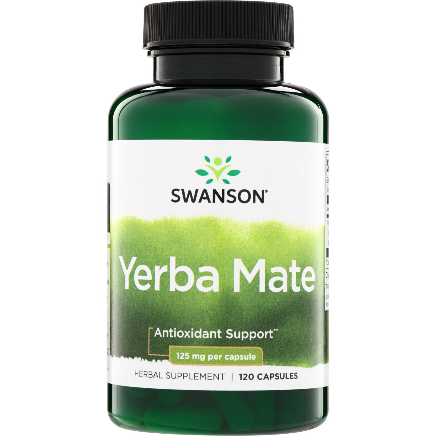 SW1103 | Swanson Yerba Mate herbal supplement bottle, Antioxidant Support, 125 mg per capsule, 120 capsules