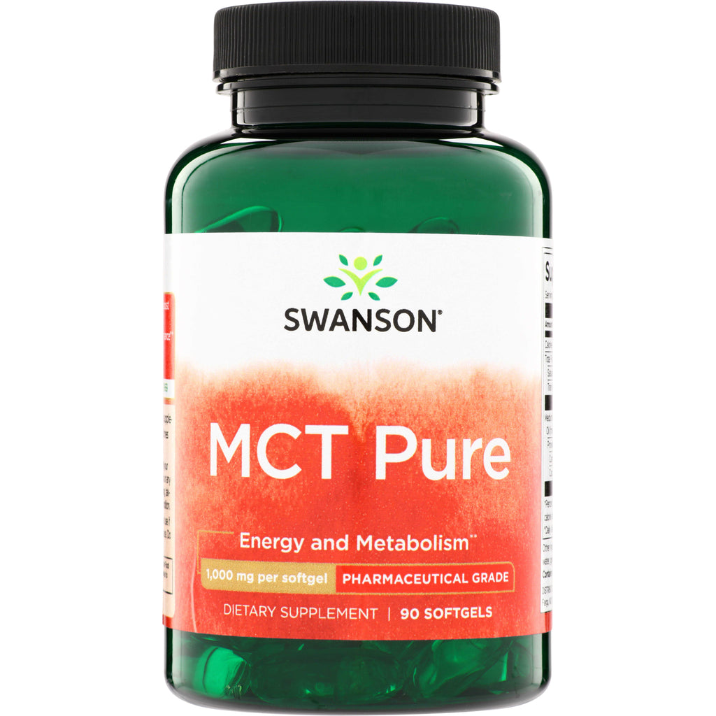 SWU995 | Swanson MCT Pure softgels bottle front, 1,000 mg per softgel, 90 count - Thumbnail