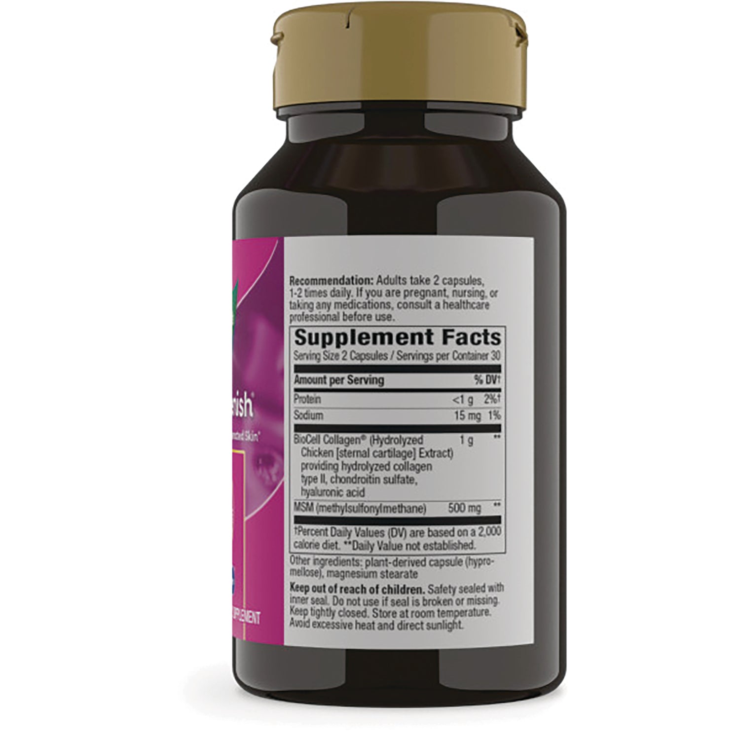NW625 | back of brown supplement bottle showing Supplement Facts label and recommended dosage