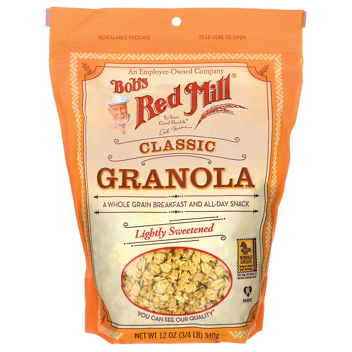BOB076 | Bob's Red Mill Classic Granola lightly sweetened resealable pouch with window showing granola