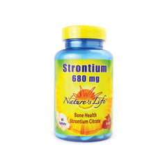NSL014 | Blue bottle labeled Strontium 680 mg Nature's Life bone health strontium citrate, 60 tablets