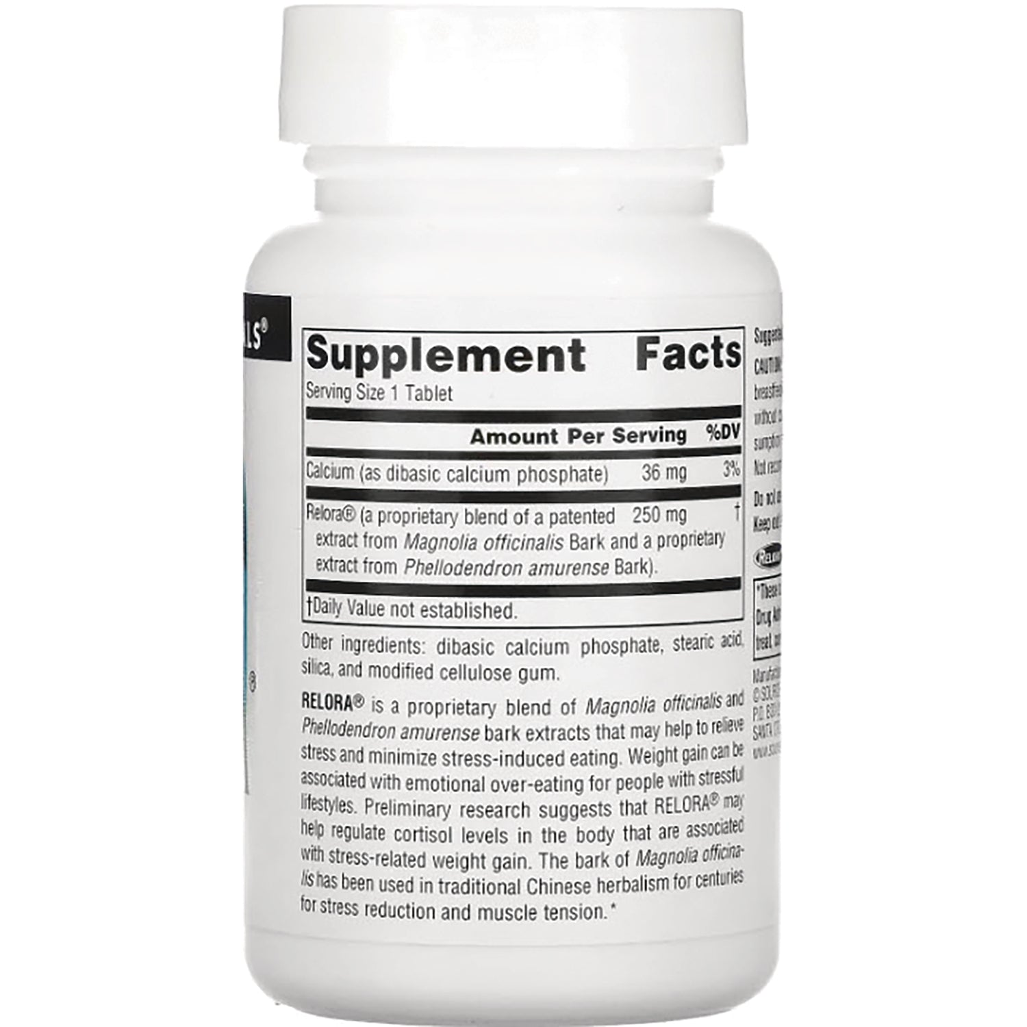 SN493 | Back label with Supplement Facts panel, ingredients, and directions on white bottle