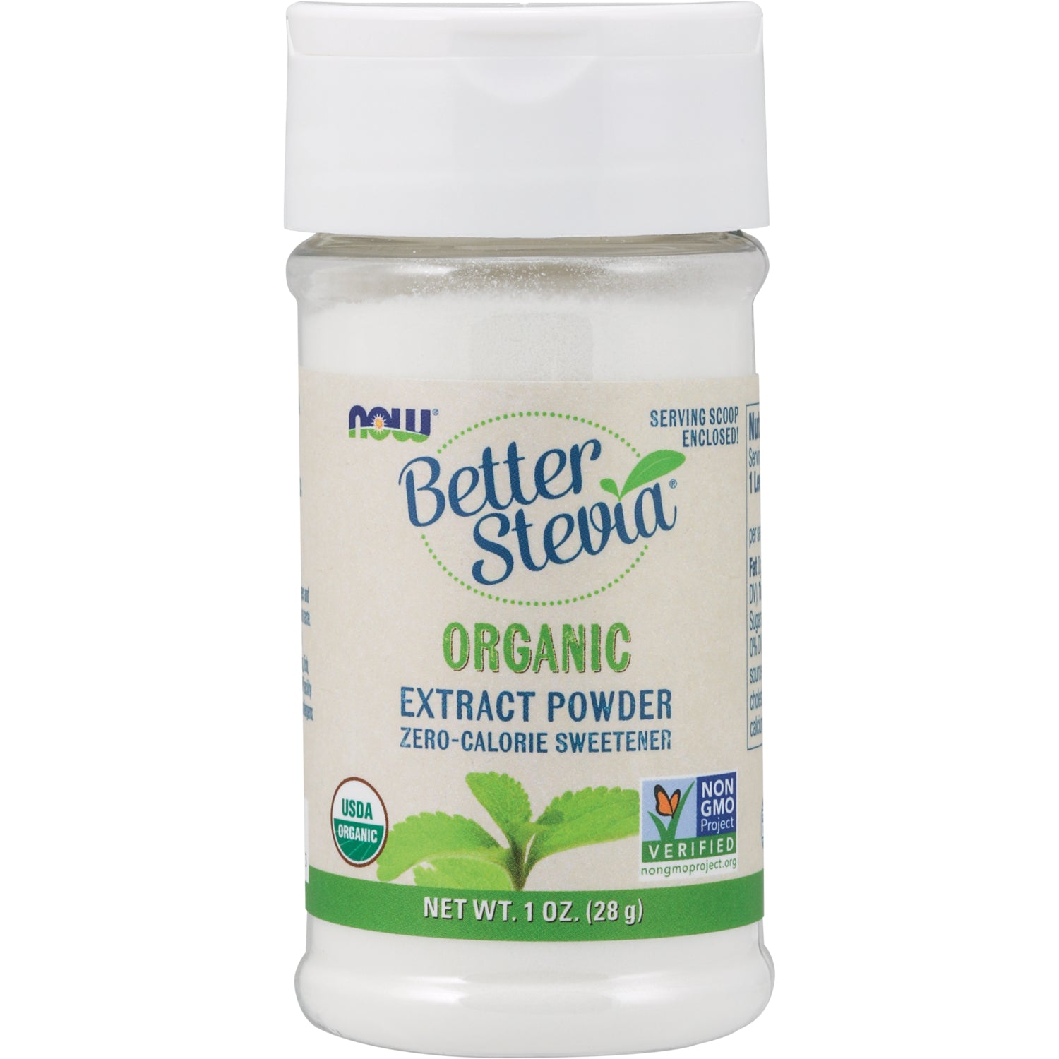 NWF097 | Better Stevia organic extract powder bottle, zero-calorie sweetener, 1 oz (28 g)