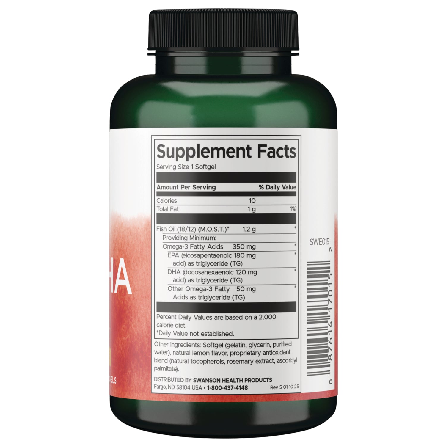 SWE015 | Back of supplement bottle showing Supplement Facts panel and barcode