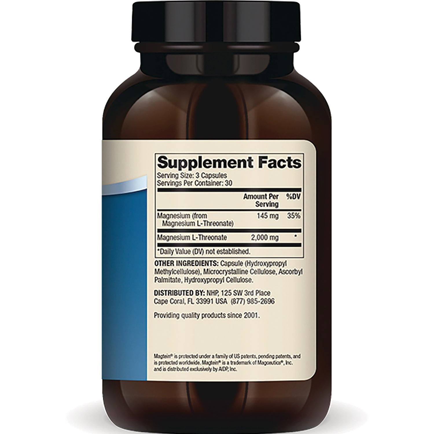 MRC088 | back label showing Supplement Facts panel and ingredient list for magnesium supplement