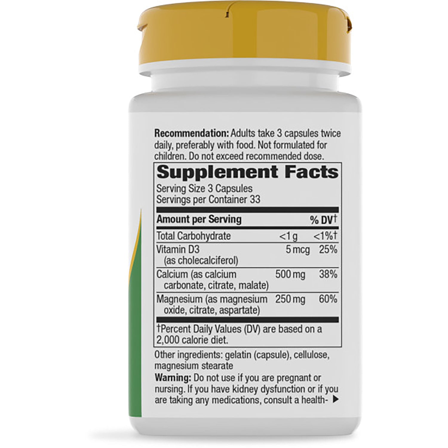 NW372 | Back of brown supplement bottle showing Supplement Facts label and dosage directions
