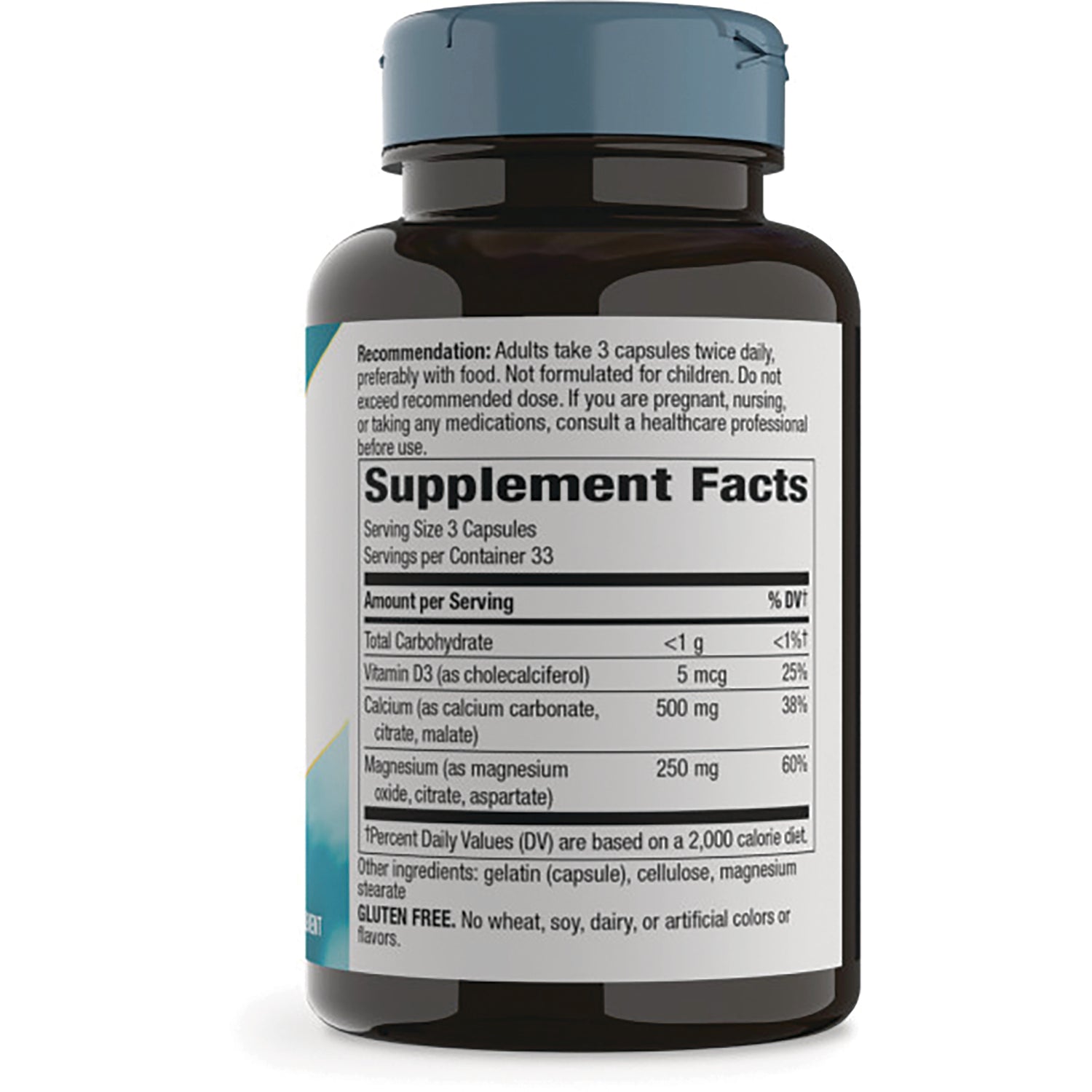 NW372 | Back of brown supplement bottle showing Supplement Facts label and dosage directions