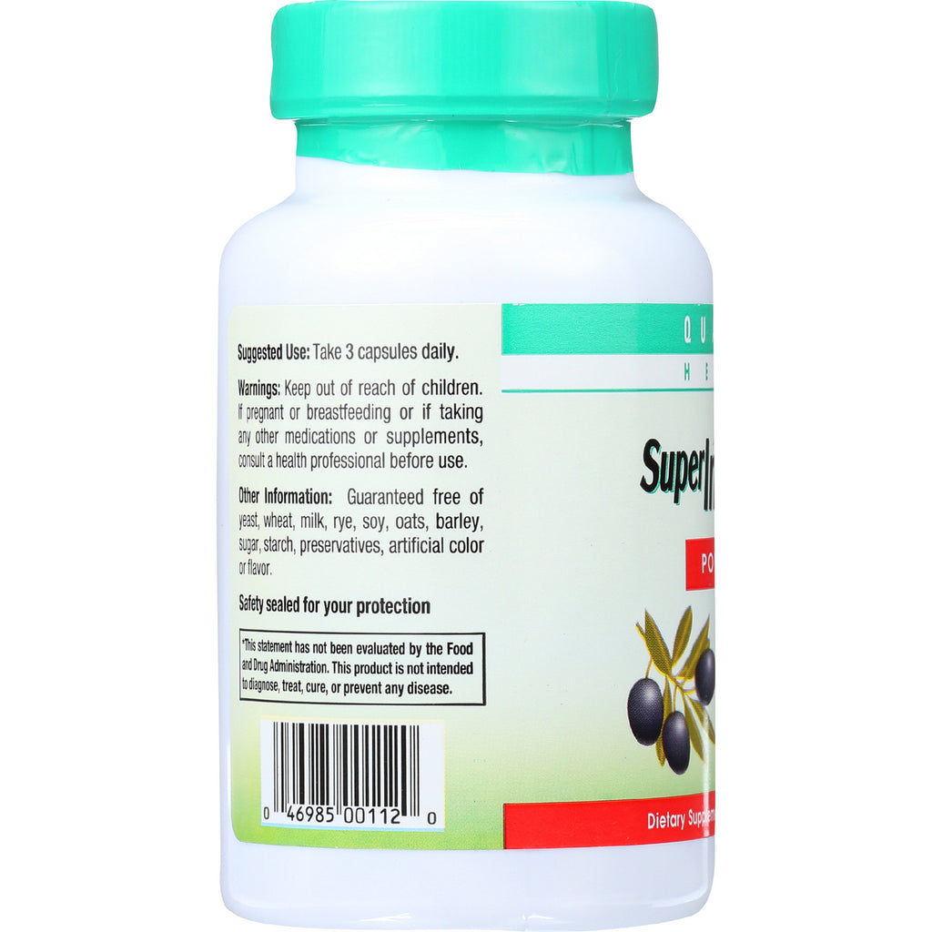 QU036 | Back label of supplement bottle showing Suggested Use Take 3 capsules daily, warnings, and barcode - Thumbnail