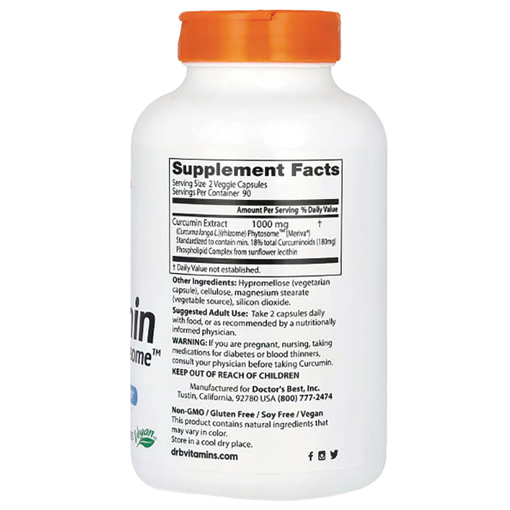 Back label of white supplement bottle showing Supplement Facts panel stating Curcumin Extract 1000 mg and ingredient text - Thumbnail