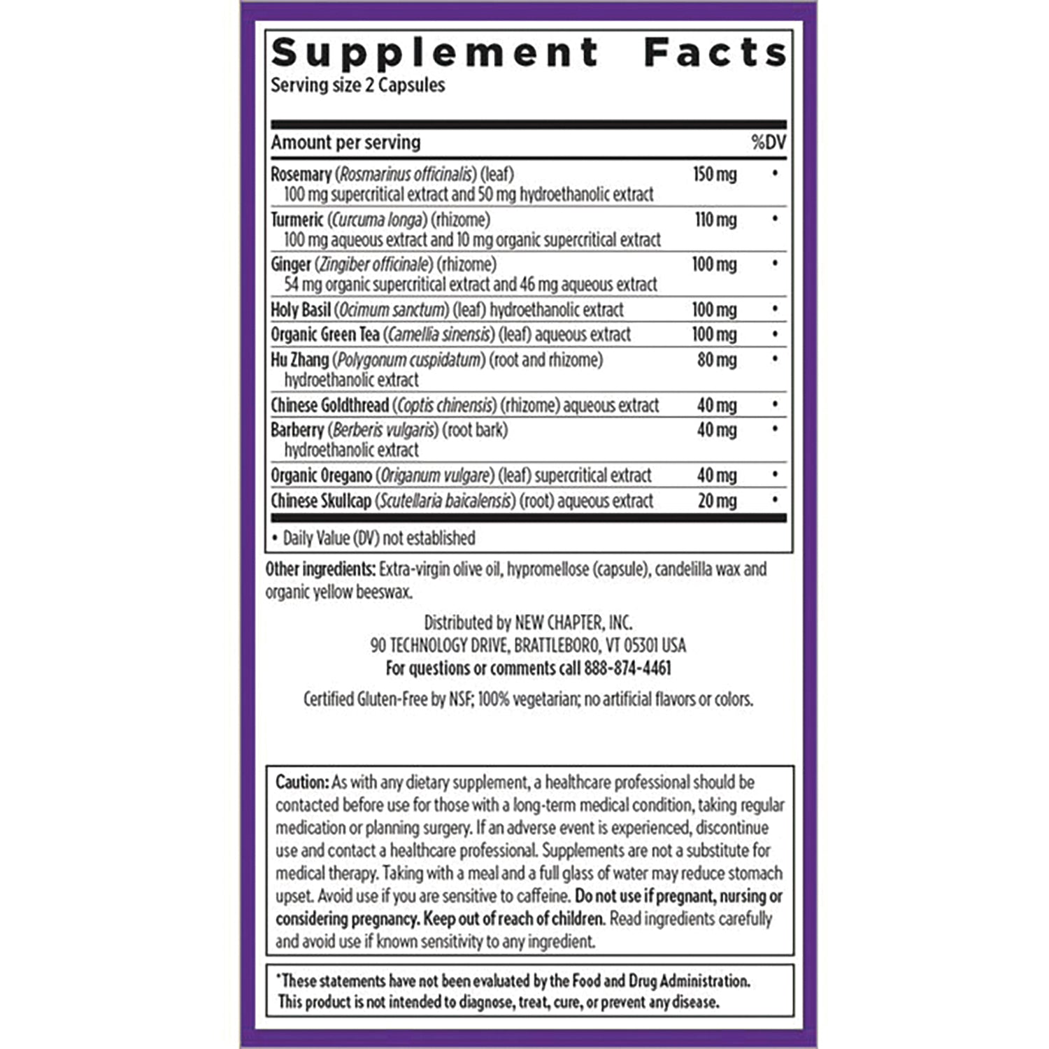 NWC279 | Supplement Facts panel with ingredient list and caution text on product back label