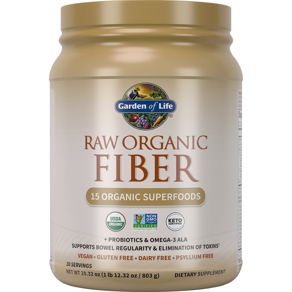 GLF121 | Garden of Life Raw Organic Fiber tub showing front label with 15 organic superfoods and certification badges - Thumbnail