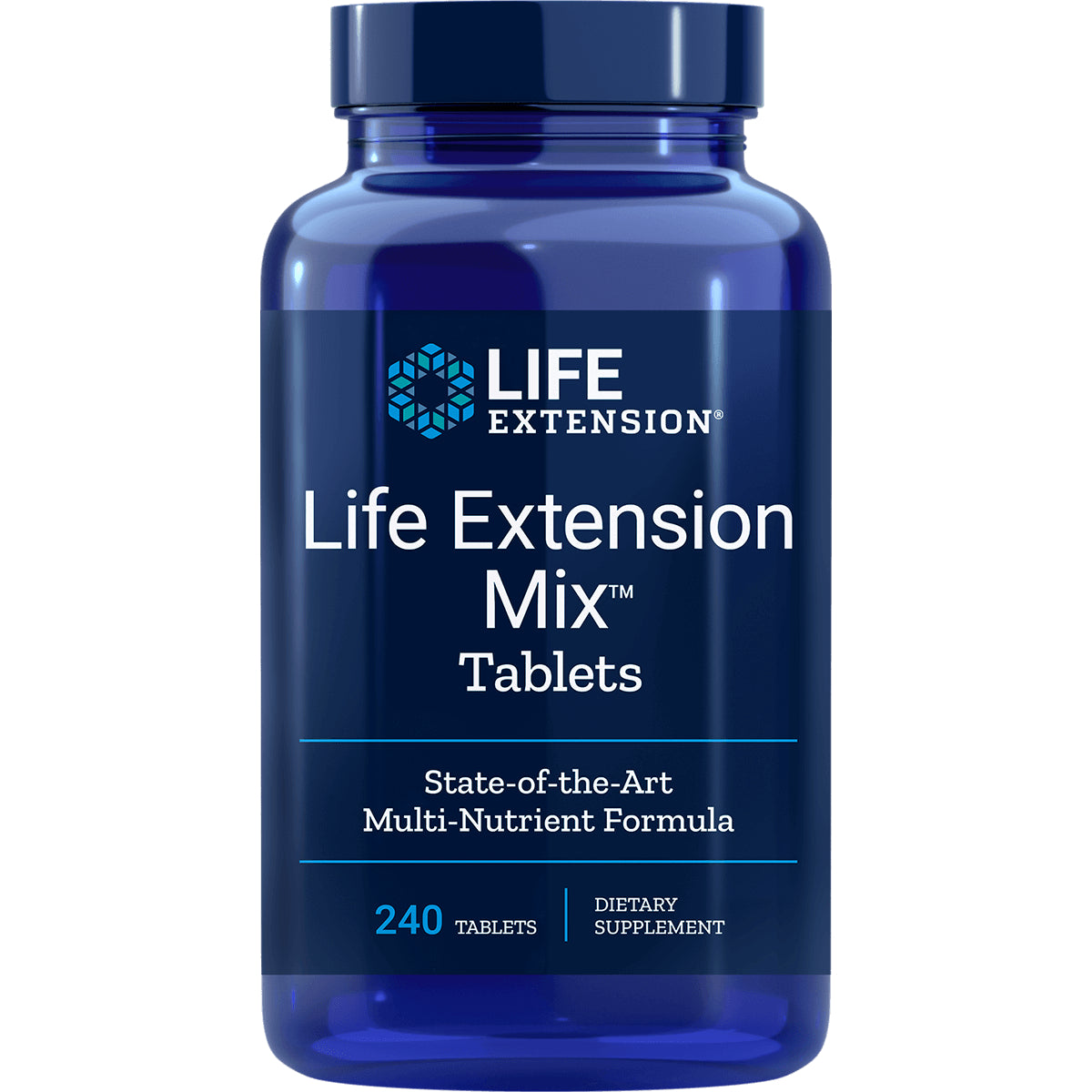 LE571 | Blue Life Extension Mix tablets bottle showing front label reading Life Extension Mix Tablets 240 tablets