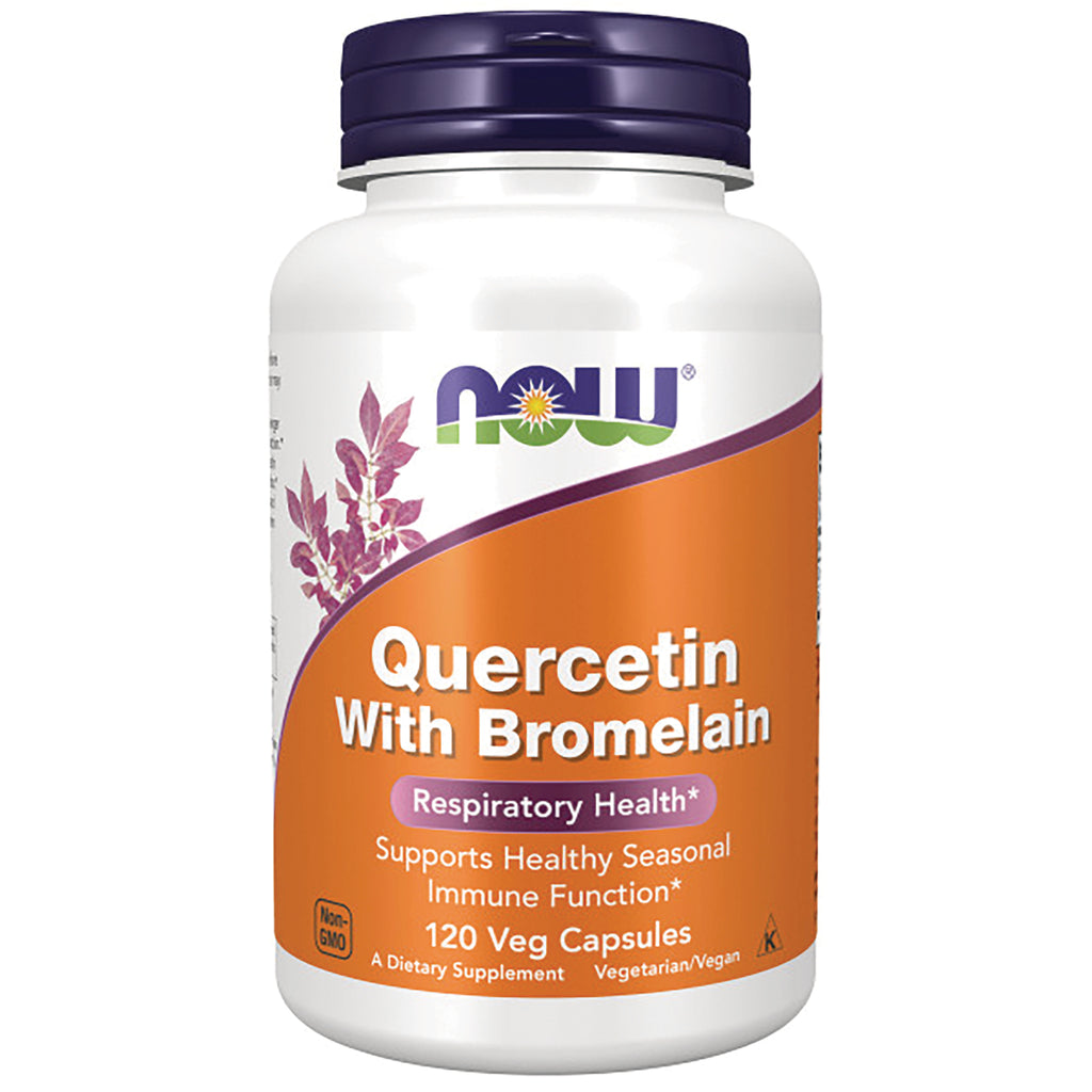 NWF085 | NOW Quercetin with Bromelain supplement bottle with orange label, 120 veg capsules - Thumbnail