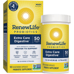 RNL229 | RenewLife Probiotics Extra Care Digestive 50 billion CFU box and bottle, 90 vegetarian capsules
