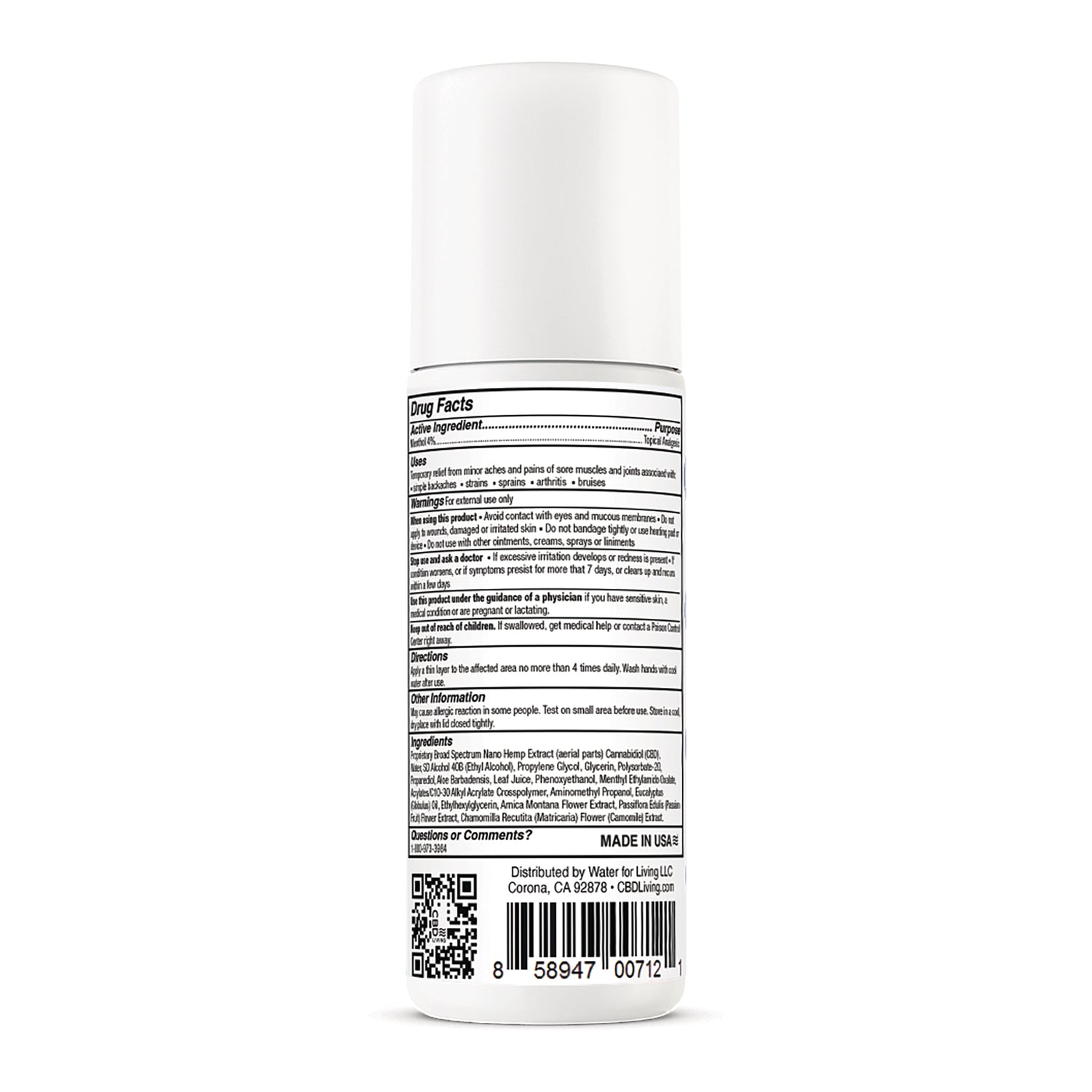CBD007 | Back label of bottle including full Drug Facts