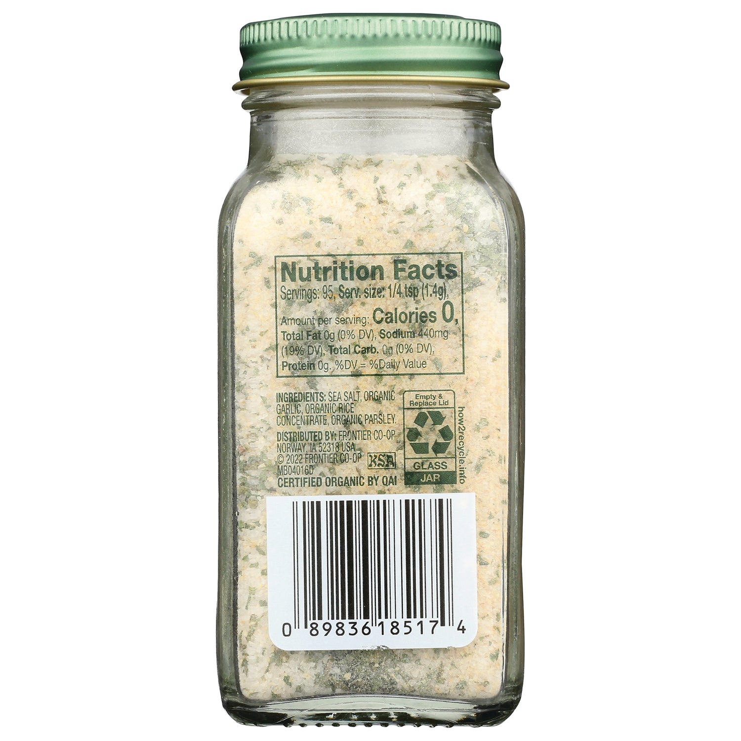 SMP039 | Back of glass spice jar showing Nutrition Facts label, ingredients list and barcode
