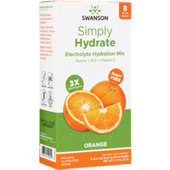 SW1941 | Swanson Simply Hydrate Electrolyte Hydration Mix, Orange flavor, 8 stick packs, sugar free, 3X electrolytes