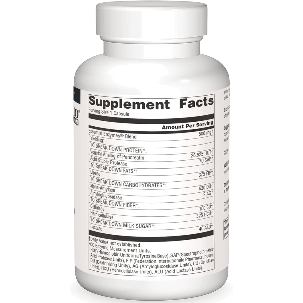 SN442 | Supplement Facts label panel showing serving size 1 capsule and Essential Enzymes blend 500 mg - Thumbnail