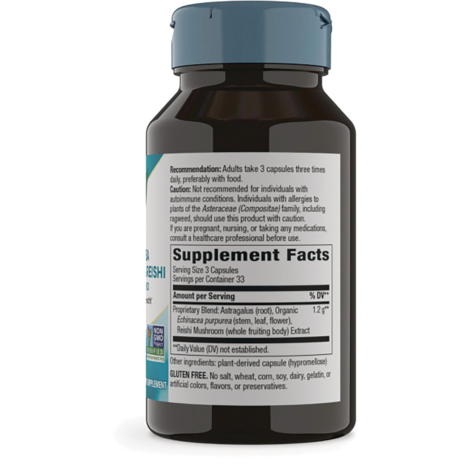NW072 | Back label of brown supplement bottle showing Supplement Facts panel and usage recommendations