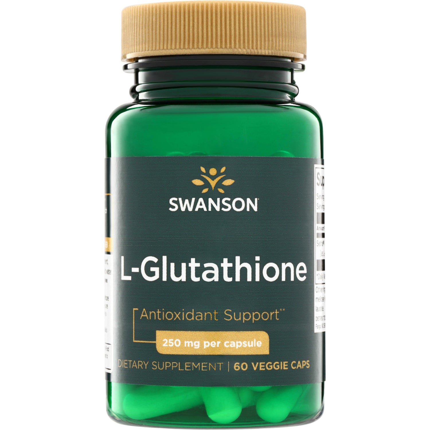 SWU1091 | Swanson L-Glutathione supplement bottle, Antioxidant Support, 250 mg per capsule, 60 veggie caps