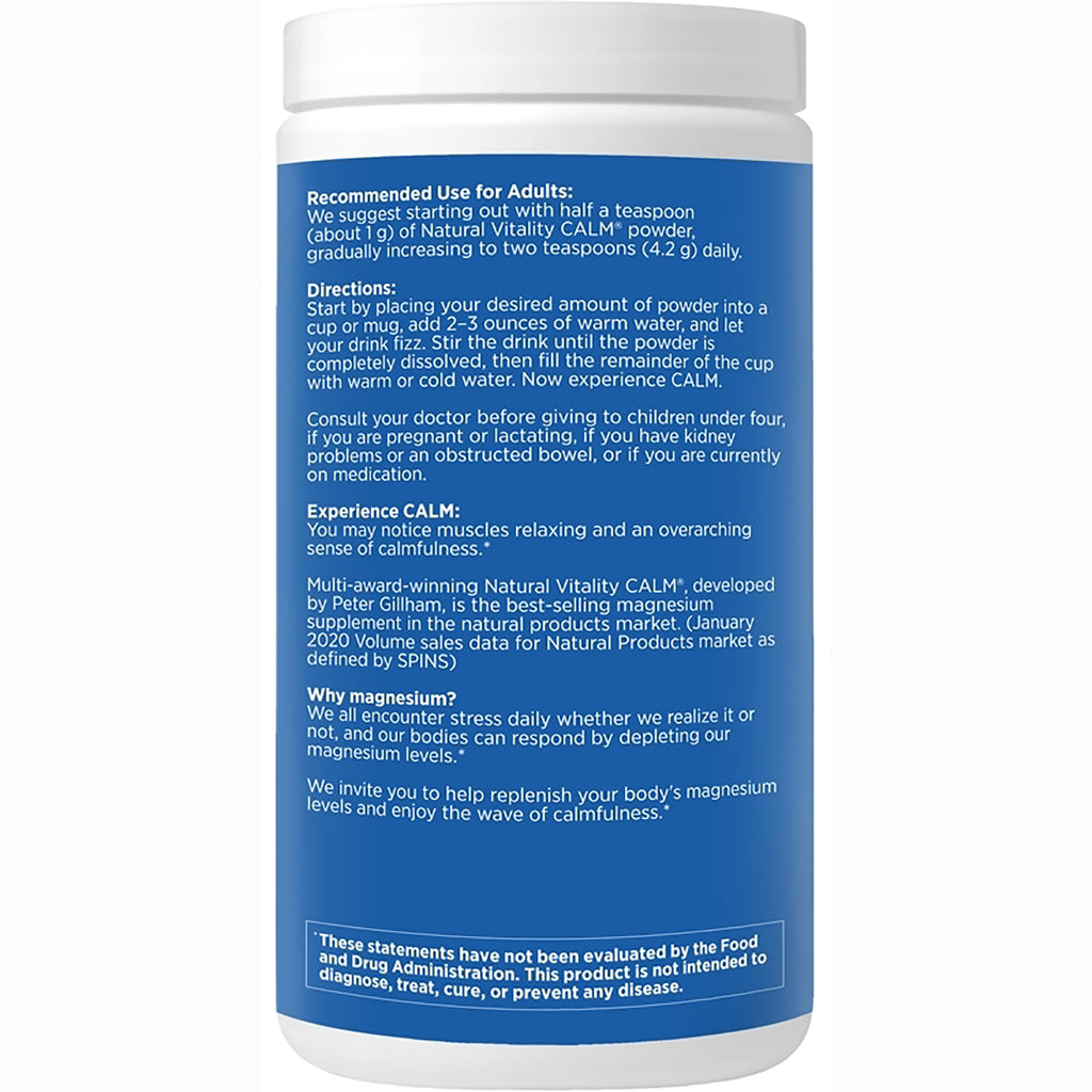 NVT040 | Back label with directions, warnings, and usage information for Natural Vitality CALM powder - Thumbnail