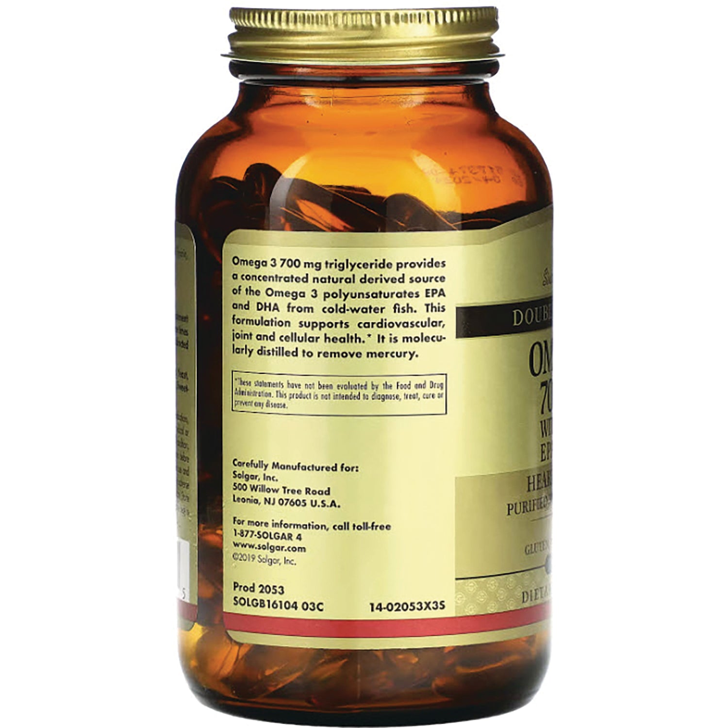 SLG235 | back label of amber supplement bottle showing omega-3 benefits and manufacturing details