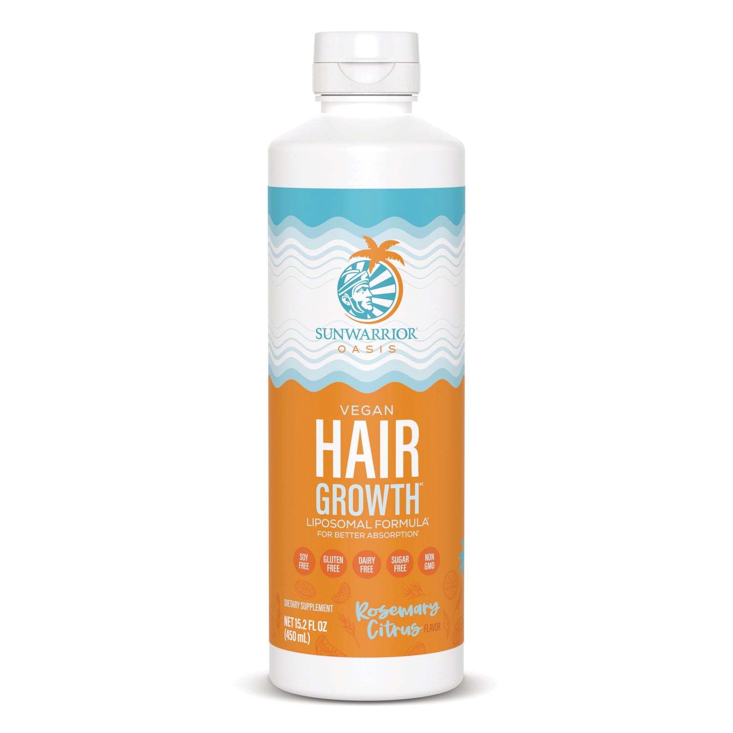 SNW063 | Sunwarrior Oasis Vegan Hair Growth liposomal formula, Rosemary Citrus flavor, 15.2 fl oz bottle