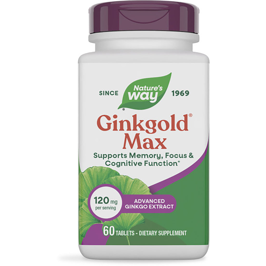 NW733 | Nature's Way Ginkgold Max bottle front, 60 tablets, 120 mg per serving, supports memory focus & cognitive function - Thumbnail