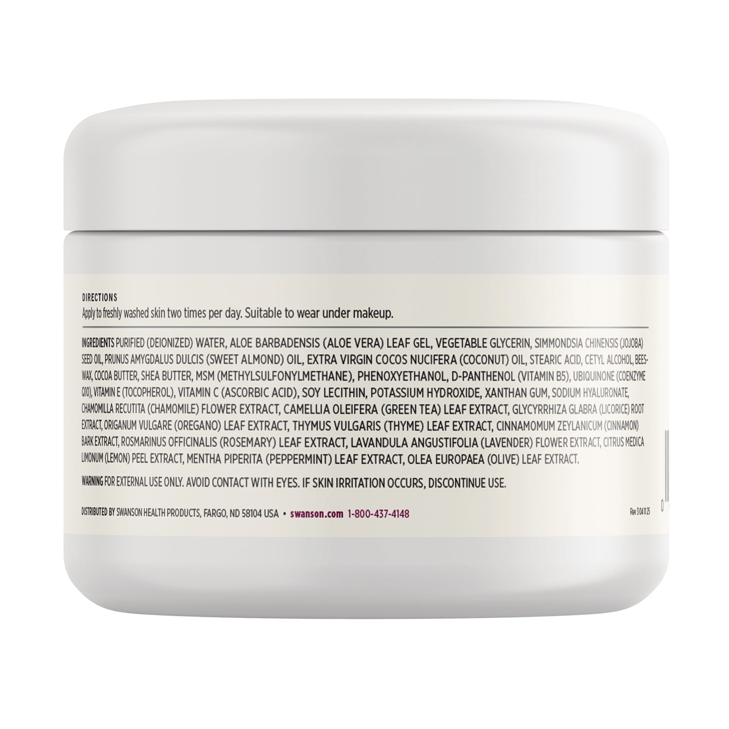 SW1462 | Back label with ingredients list, directions, and warning for external use only