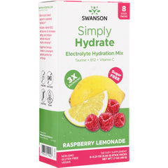 SW1940 | Swanson Simply Hydrate Electrolyte Hydration Mix, Raspberry Lemonade flavor, 8 stick packs, sugar free