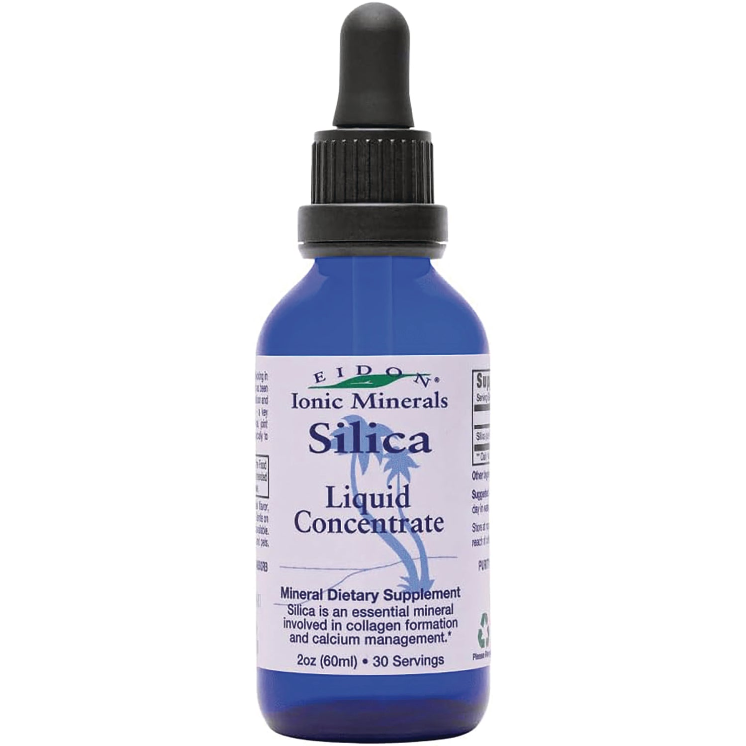 EIM008 | blue dropper bottle labeled Ionic Minerals Silica Liquid Concentrate mineral dietary supplement 2 oz