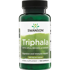 SW1039 | Swanson Triphala herbal supplement bottle, 500 mg per capsule, 100 capsules, with Amla, Behada & Harada