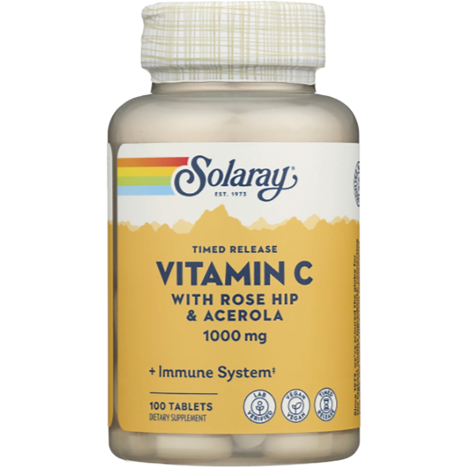 SLR416 | Solaray Vitamin C with rose hip and acerola 1000 mg bottle front label, 100 tablets