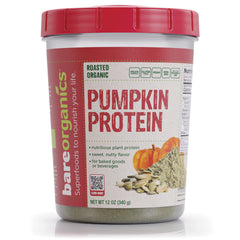 BOR068 | BareOrganics Pumpkin Protein powder 12 oz front label showing pumpkin and seeds