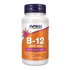 NWF794 | NOW B-12 1,000 mcg dietary supplement bottle, orange label, 250 lozenges