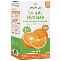 SW1927 | Swanson Simply Hydrate Electrolyte Hydration Mix, Orange flavor, 30 stick packs, Sugar Free, 3X Electrolytes
