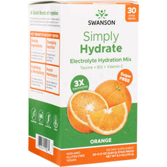 SW1927 | Swanson Simply Hydrate Electrolyte Hydration Mix, Orange flavor, 30 stick packs, Sugar Free, 3X Electrolytes