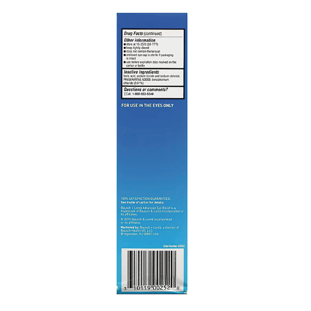 BNL004 | Back of blue product box showing drug facts panel, barcode, and visible text FOR USE IN THE EYES ONLY - Thumbnail