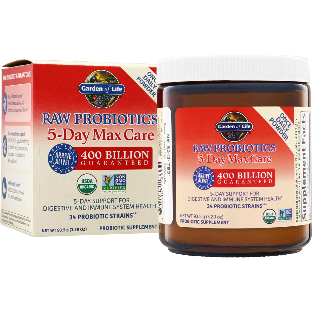 GLF155 | Garden of Life Raw Probiotics 5-Day Max Care powder, 400 billion guaranteed, 93.5 g - Thumbnail