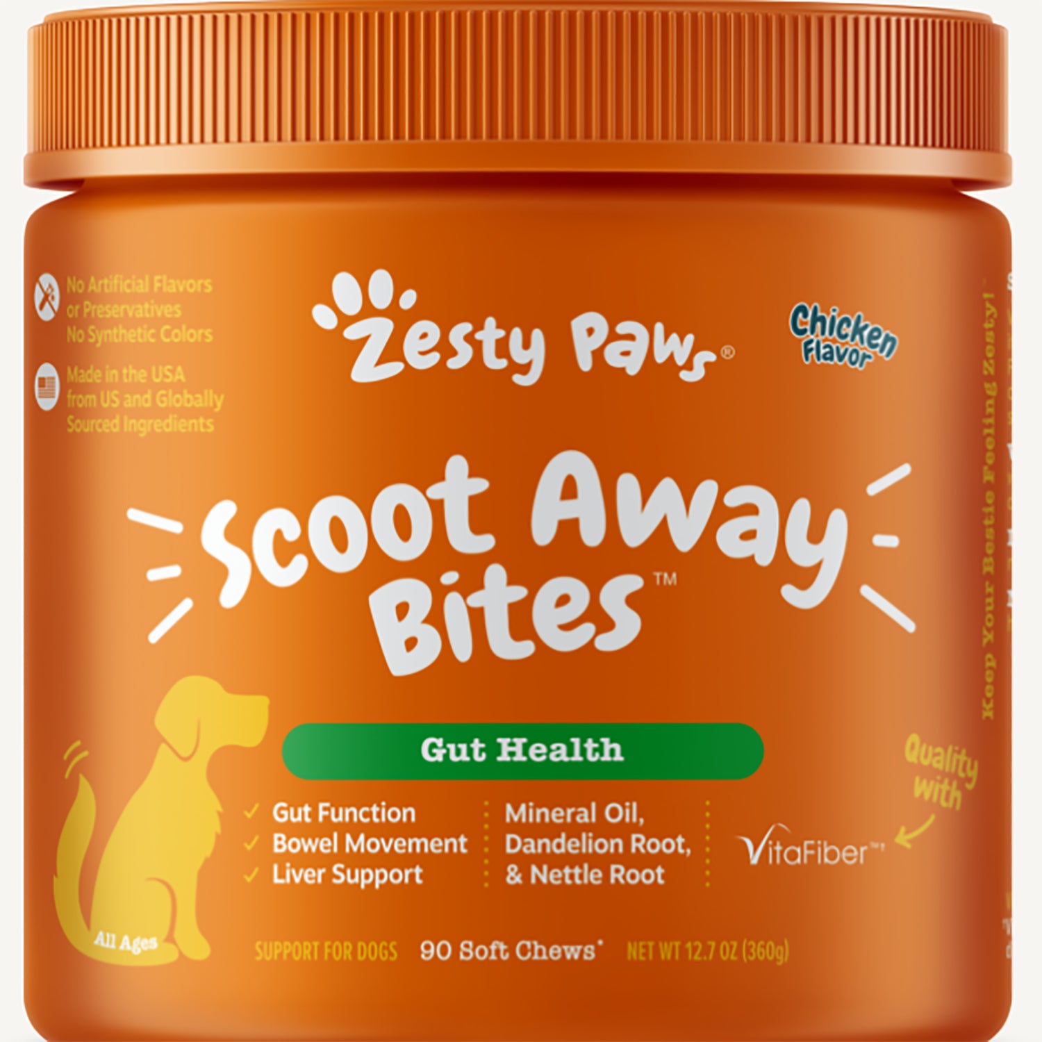 ZPW015 | Zesty Paws Scoot Away Bites dog chews, Gut Health, Chicken Flavor, 90 soft chews