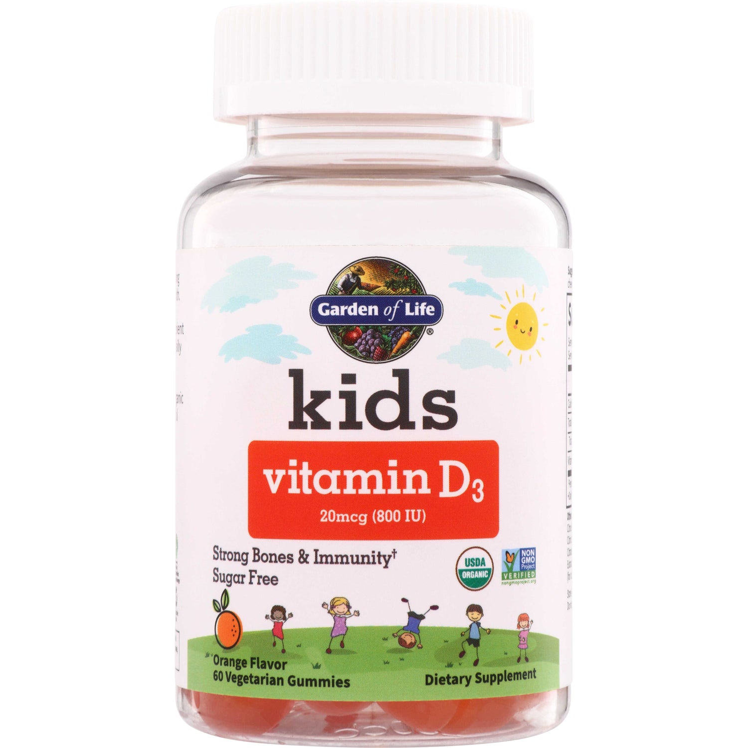 GLF388 | Garden of Life Kids Vitamin D3 20 mcg (800 IU), orange flavor, 60 vegetarian gummies