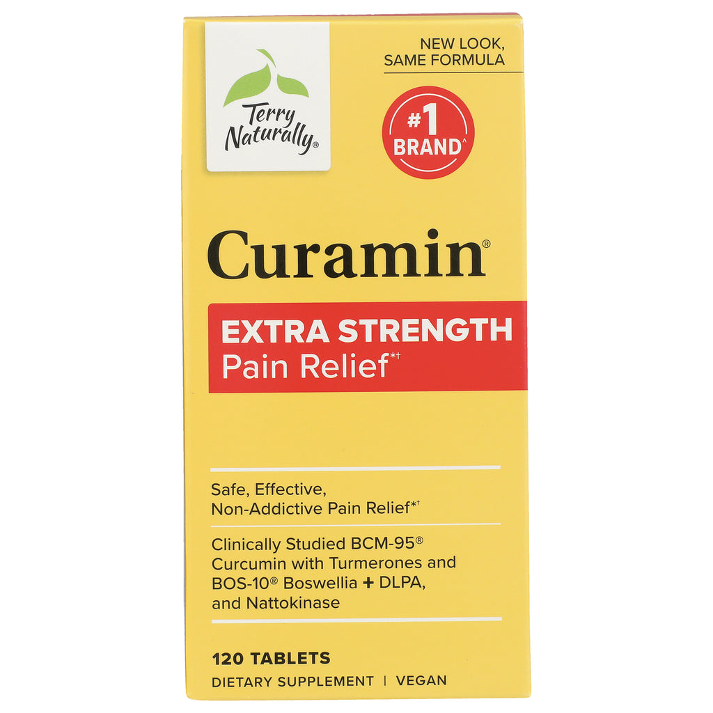 EUR026 | Curamin Extra Strength pain relief yellow box with Terry Naturally logo, 120 tablets - Thumbnail