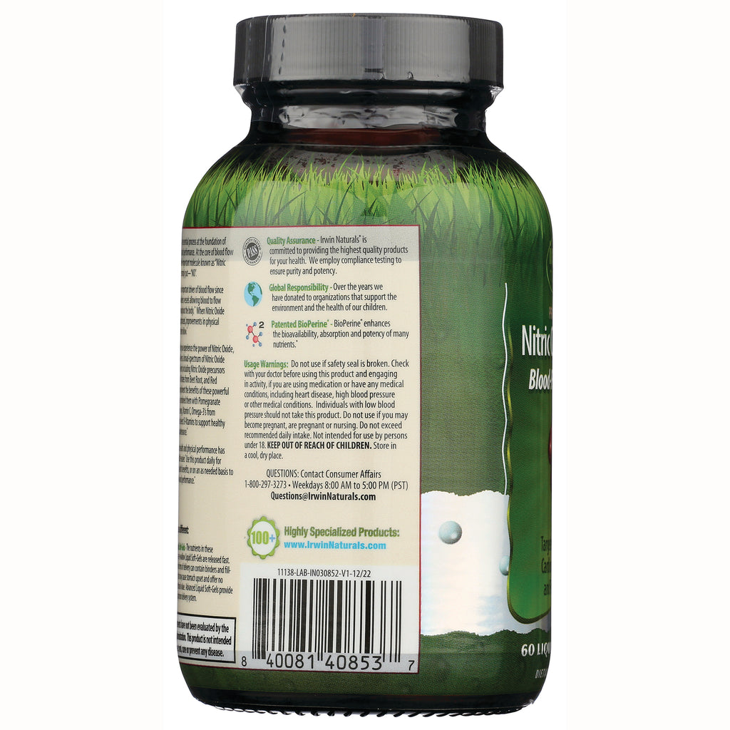 IR281 | Back label of green supplement bottle showing usage warnings, quality assurance panel, and barcode - Thumbnail
