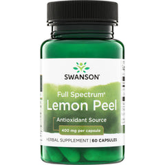 SW1290 | Swanson Full Spectrum Lemon Peel supplement front, antioxidant source, 400 mg per capsule, 60 capsules