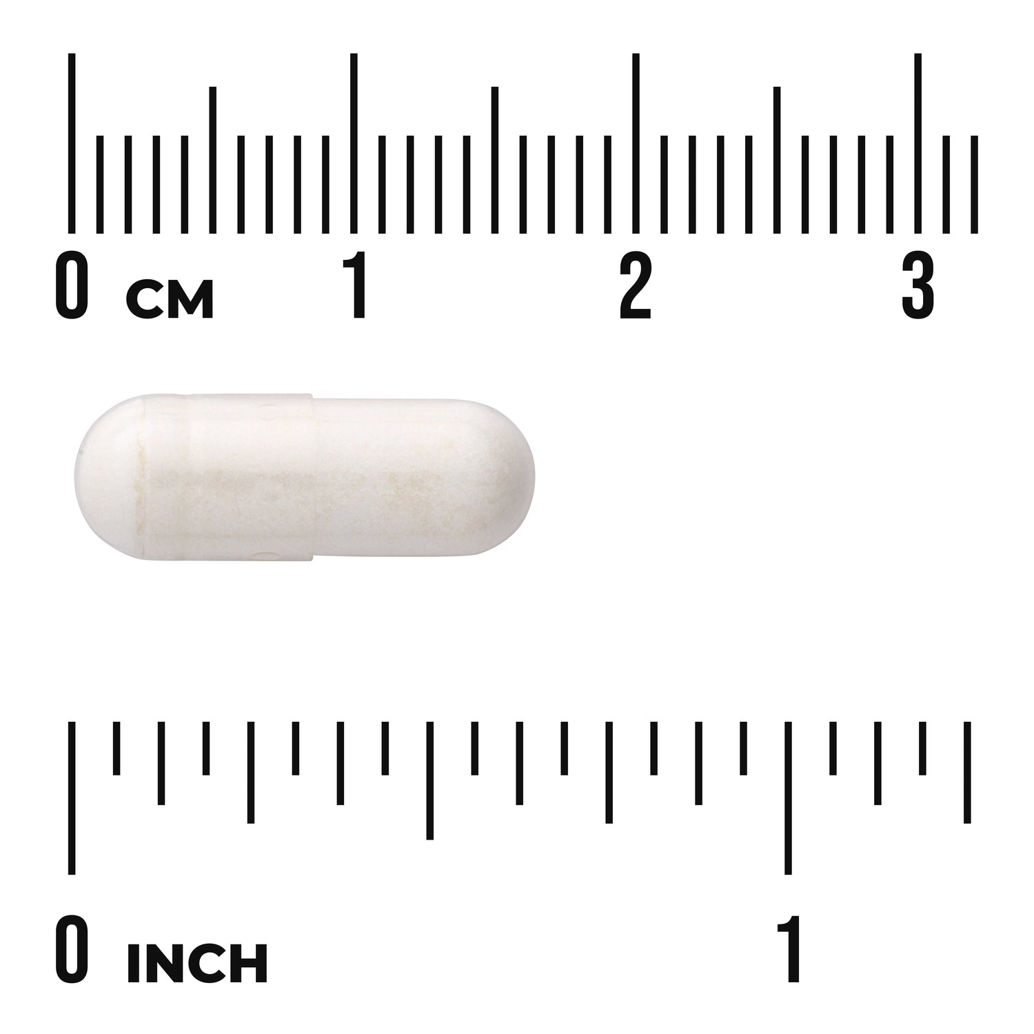 SW1030 | White capsule with size reference rulers in cm and inches